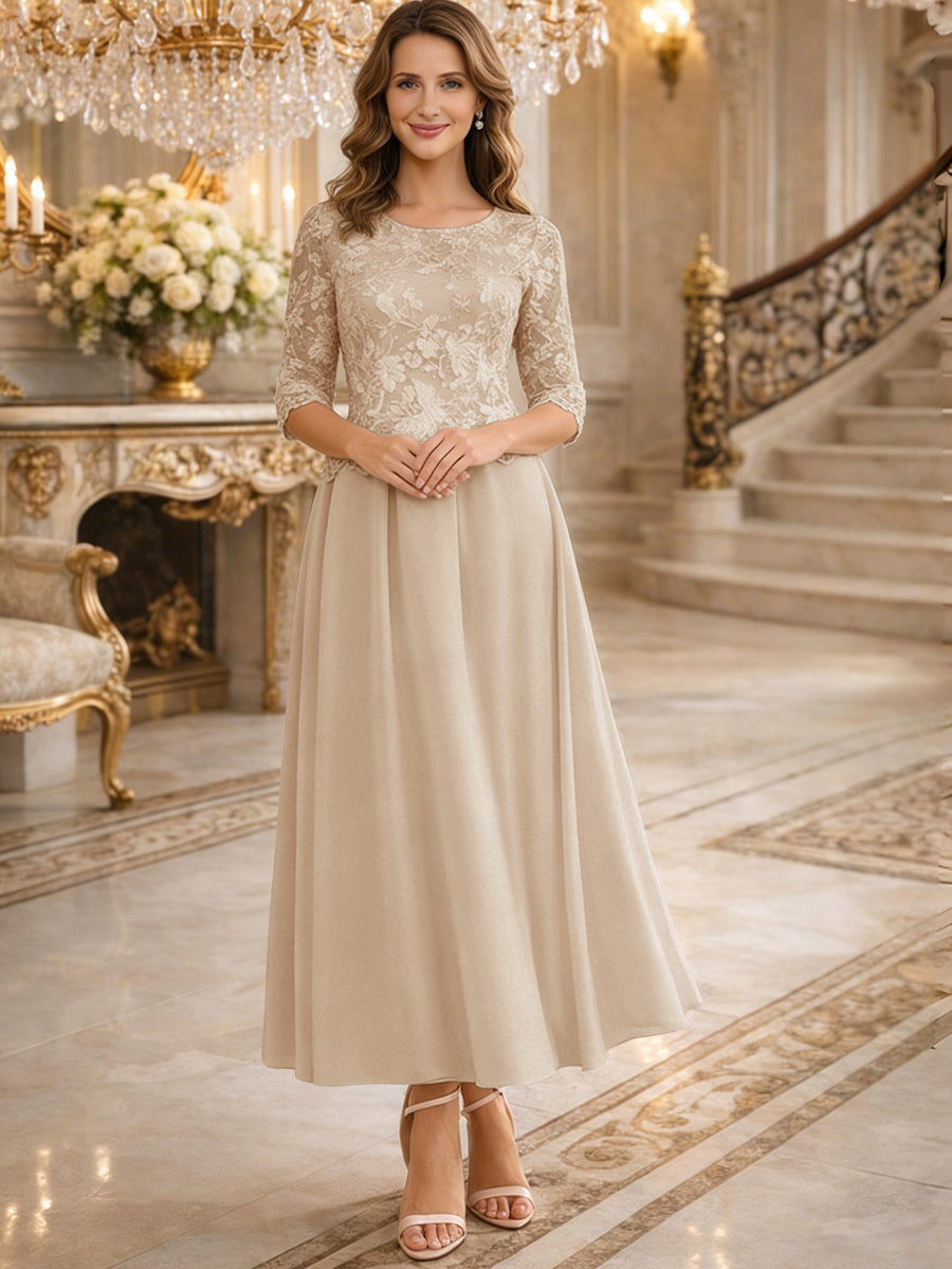 A-Line/Princess 3/4 Sleeves Ankle-Length Mother of the Bride Dresses with Lace Appliques