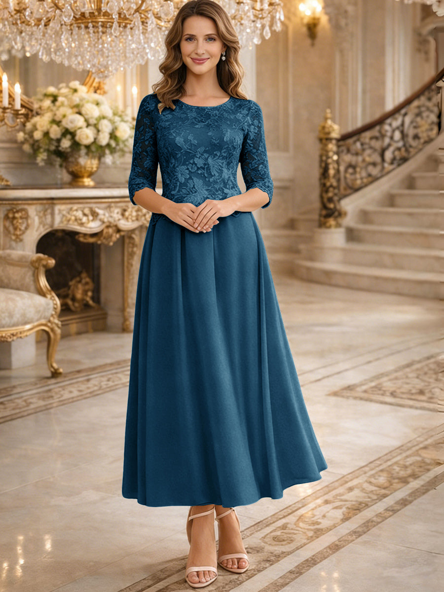 A-Line/Princess 3/4 Sleeves Ankle-Length Mother of the Bride Dresses with Lace Appliques