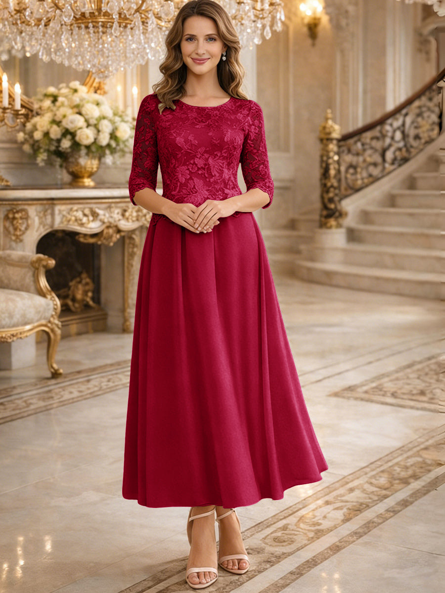 A-Line/Princess 3/4 Sleeves Ankle-Length Mother of the Bride Dresses with Lace Appliques