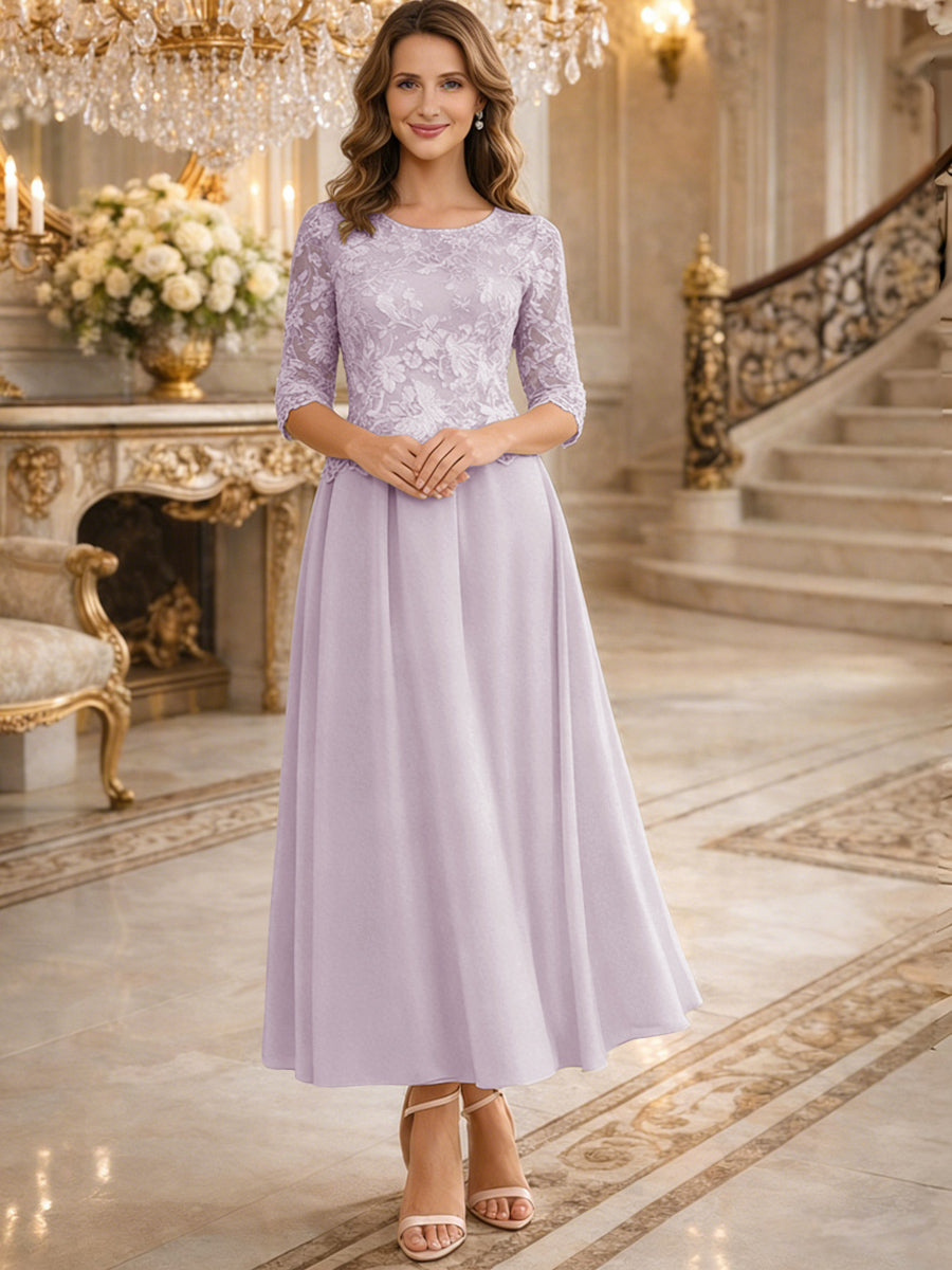 A-Line/Princess 3/4 Sleeves Ankle-Length Mother of the Bride Dresses with Lace Appliques