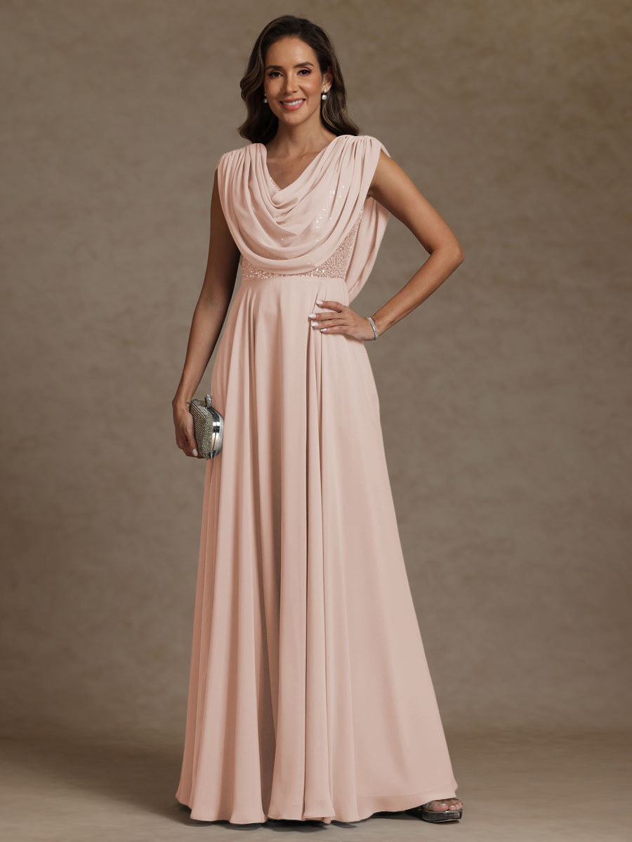 A-Line/Princess Asymmetrical Pleated Sequins Floor-Length Mother of the Bride Dresses with Pockets