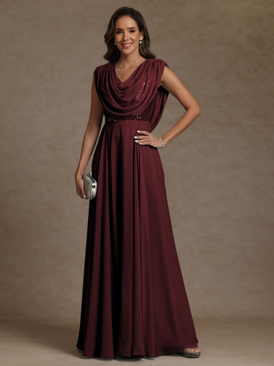 A-Line/Princess Asymmetrical Pleated Sequins Floor-Length Mother of the Bride Dresses with Pockets