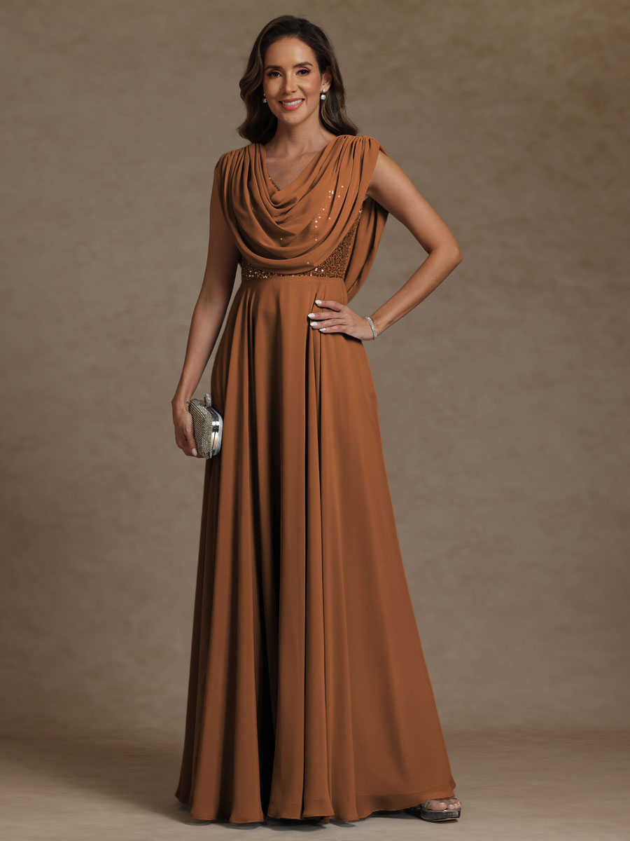 A-Line/Princess Asymmetrical Pleated Sequins Floor-Length Mother of the Bride Dresses with Pockets
