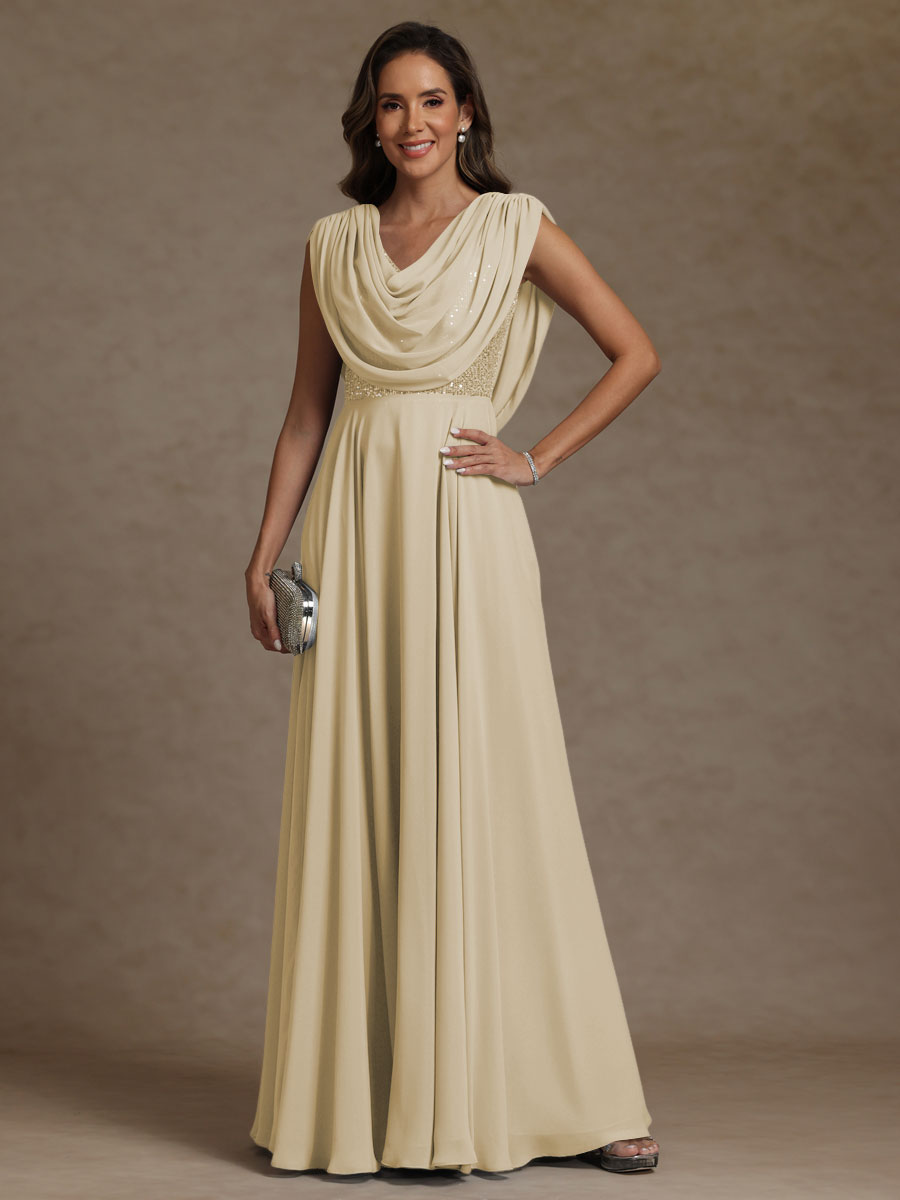 A-Line/Princess Asymmetrical Pleated Sequins Floor-Length Mother of the Bride Dresses with Pockets
