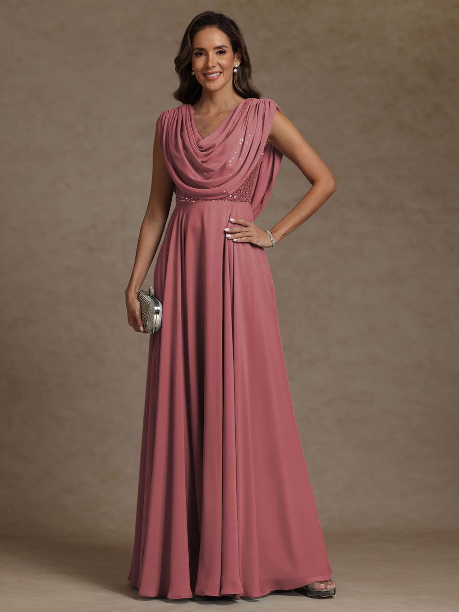 A-Line/Princess Asymmetrical Pleated Sequins Floor-Length Mother of the Bride Dresses with Pockets
