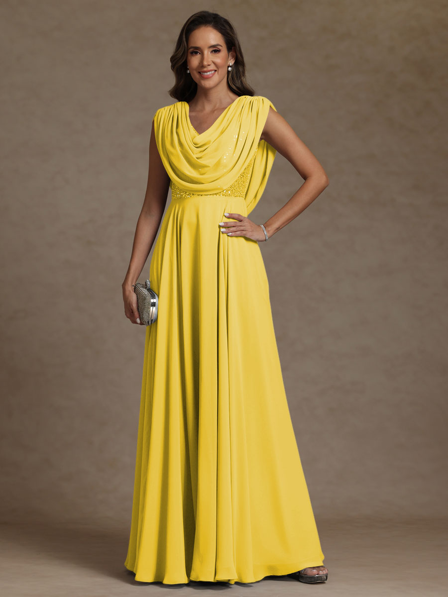 A-Line/Princess Asymmetrical Pleated Sequins Floor-Length Mother of the Bride Dresses with Pockets