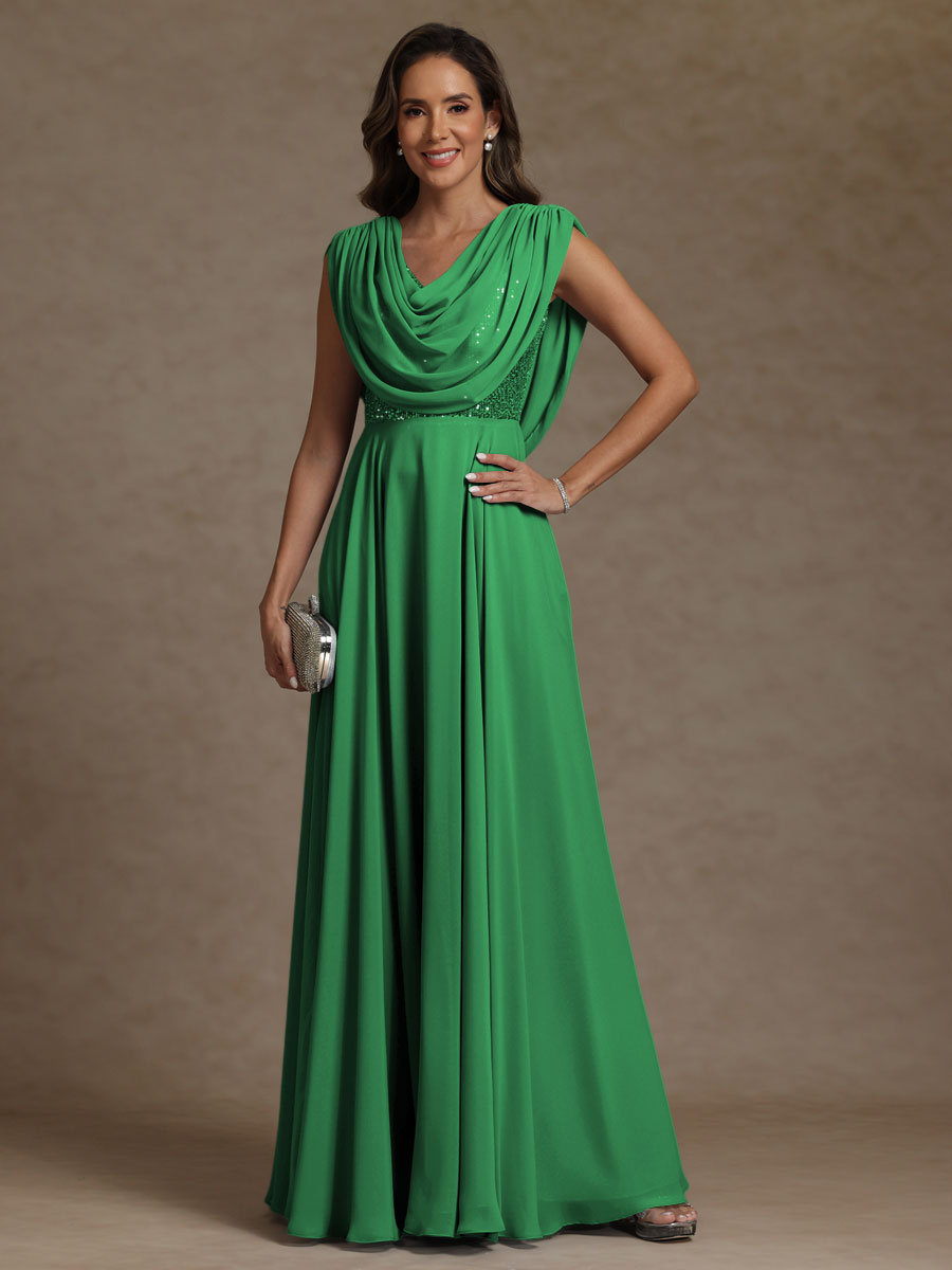 A-Line/Princess Asymmetrical Pleated Sequins Floor-Length Mother of the Bride Dresses with Pockets