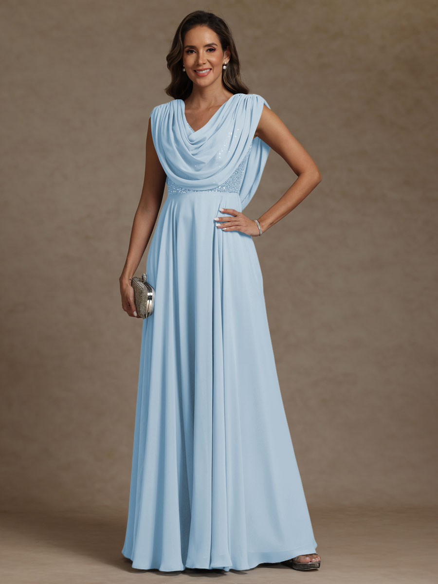 A-Line/Princess Asymmetrical Pleated Sequins Floor-Length Mother of the Bride Dresses with Pockets