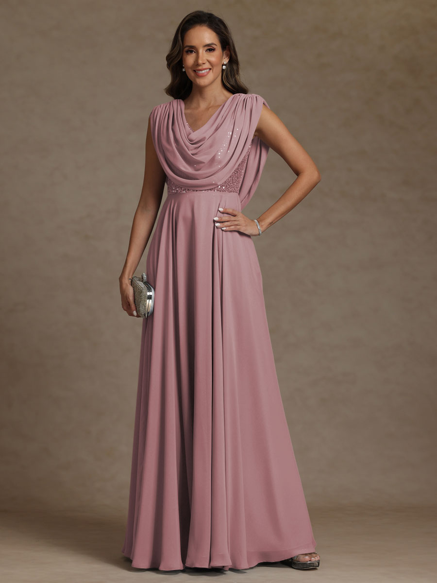 A-Line/Princess Asymmetrical Pleated Sequins Floor-Length Mother of the Bride Dresses with Pockets