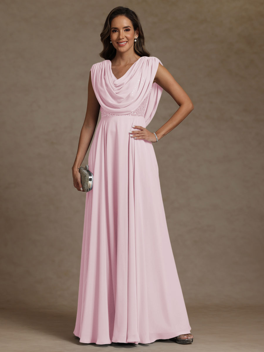 A-Line/Princess Asymmetrical Pleated Sequins Floor-Length Mother of the Bride Dresses with Pockets