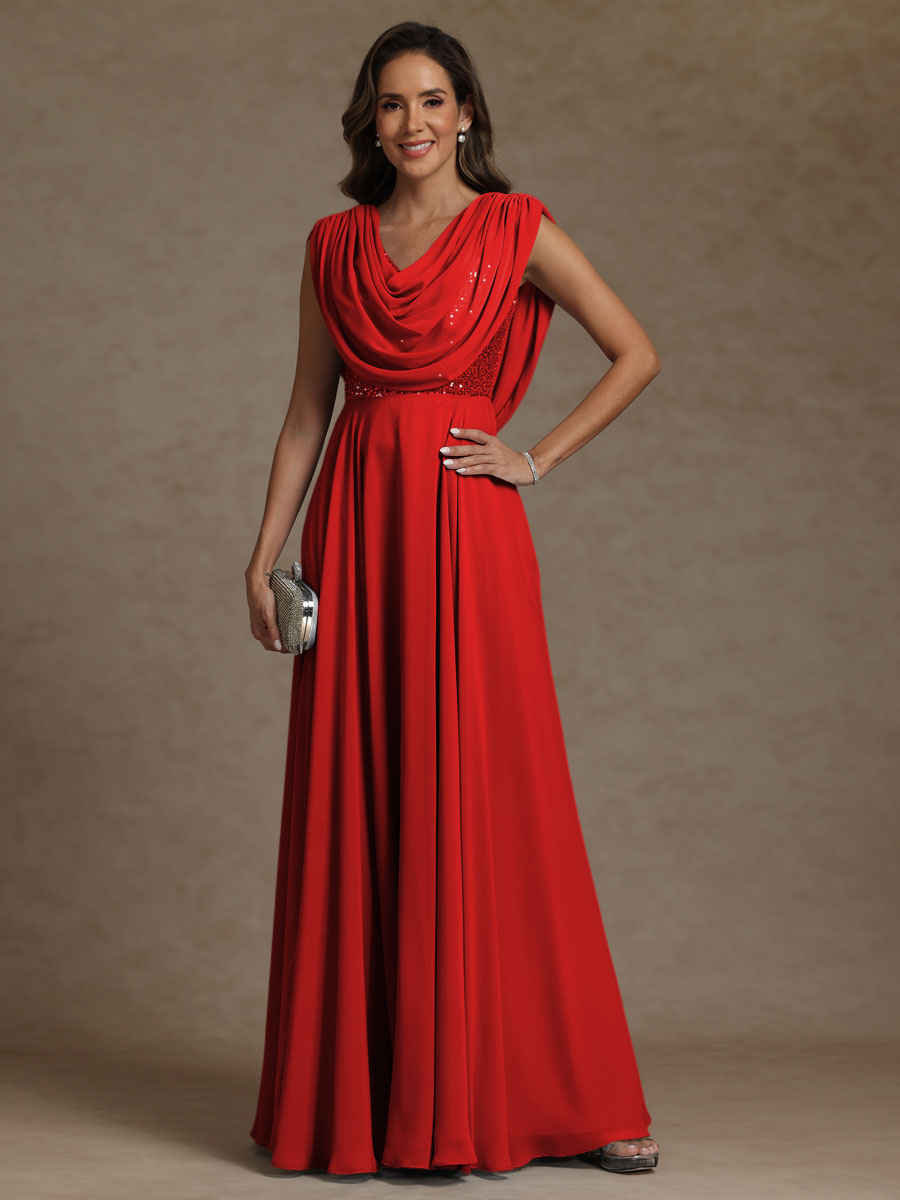 A-Line/Princess Asymmetrical Pleated Sequins Floor-Length Mother of the Bride Dresses with Pockets