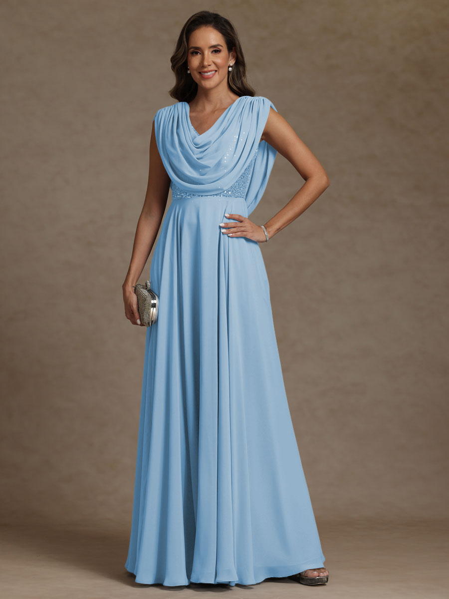 A-Line/Princess Asymmetrical Pleated Sequins Floor-Length Mother of the Bride Dresses with Pockets