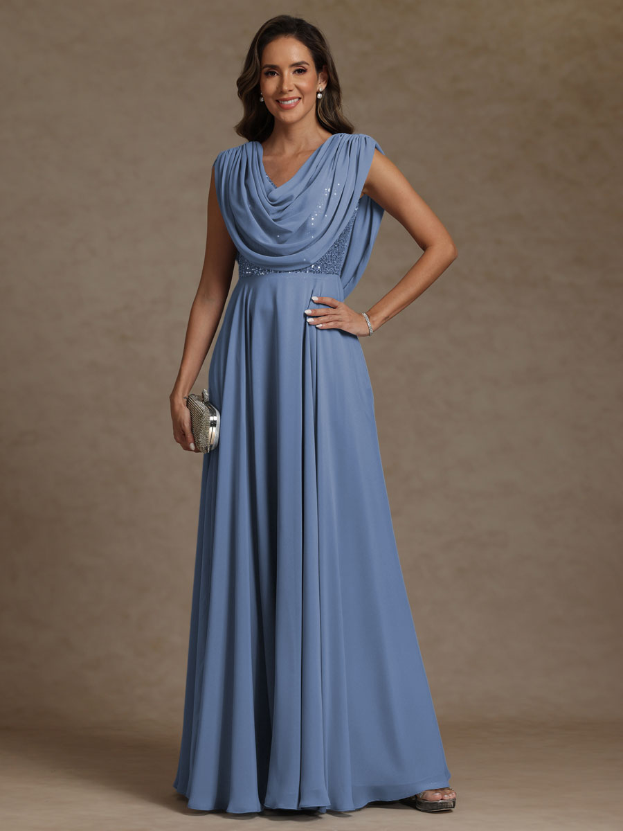 A-Line/Princess Asymmetrical Pleated Sequins Floor-Length Mother of the Bride Dresses with Pockets