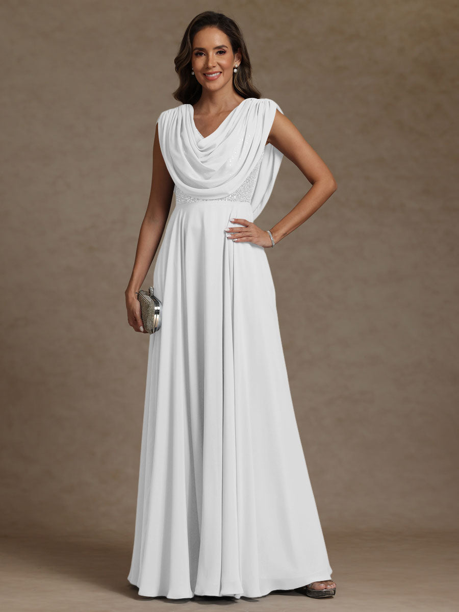A-Line/Princess Asymmetrical Pleated Sequins Floor-Length Mother of the Bride Dresses with Pockets