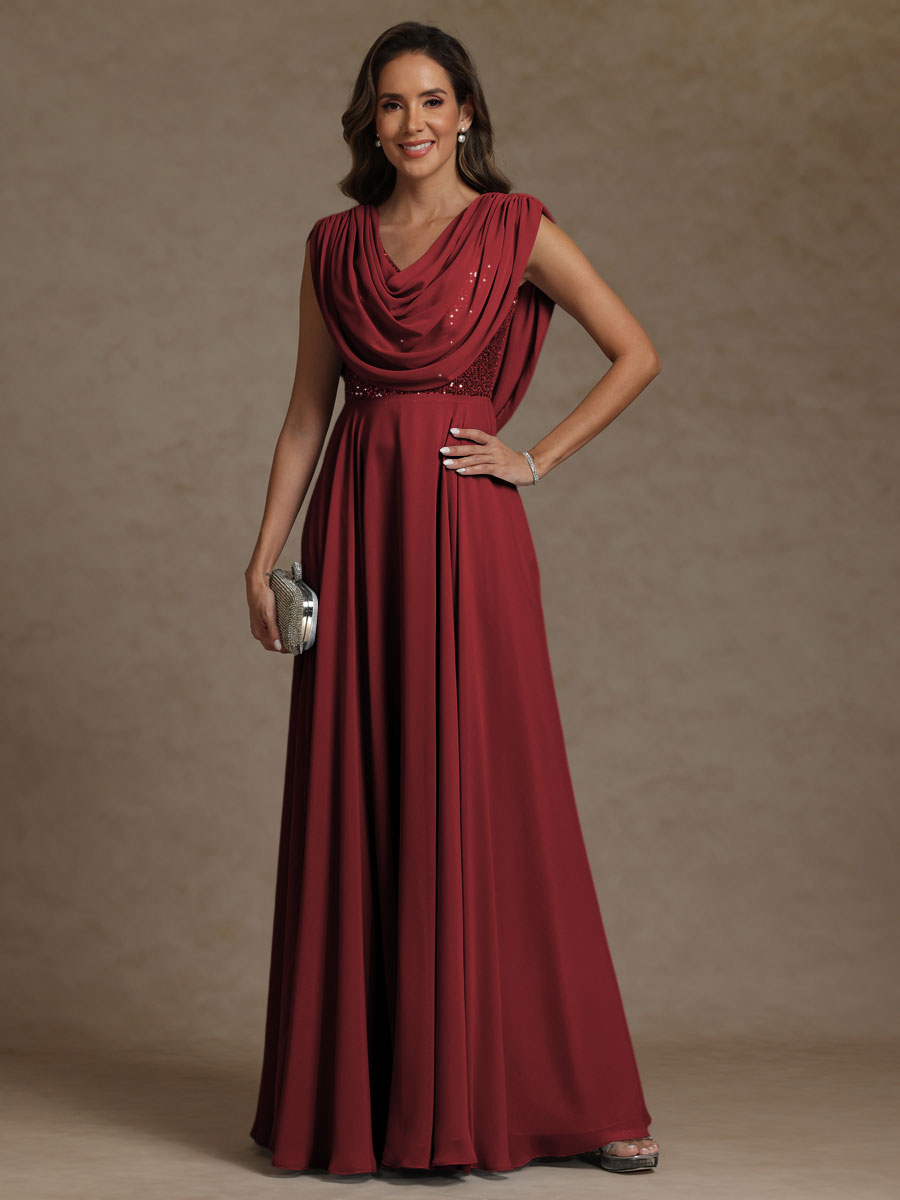 A-Line/Princess Asymmetrical Pleated Sequins Floor-Length Mother of the Bride Dresses with Pockets