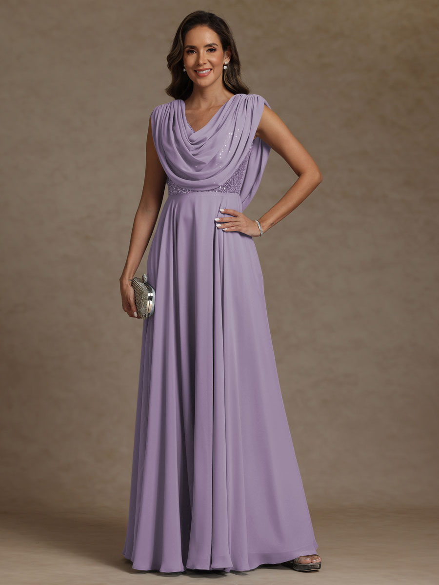 A-Line/Princess Asymmetrical Pleated Sequins Floor-Length Mother of the Bride Dresses with Pockets