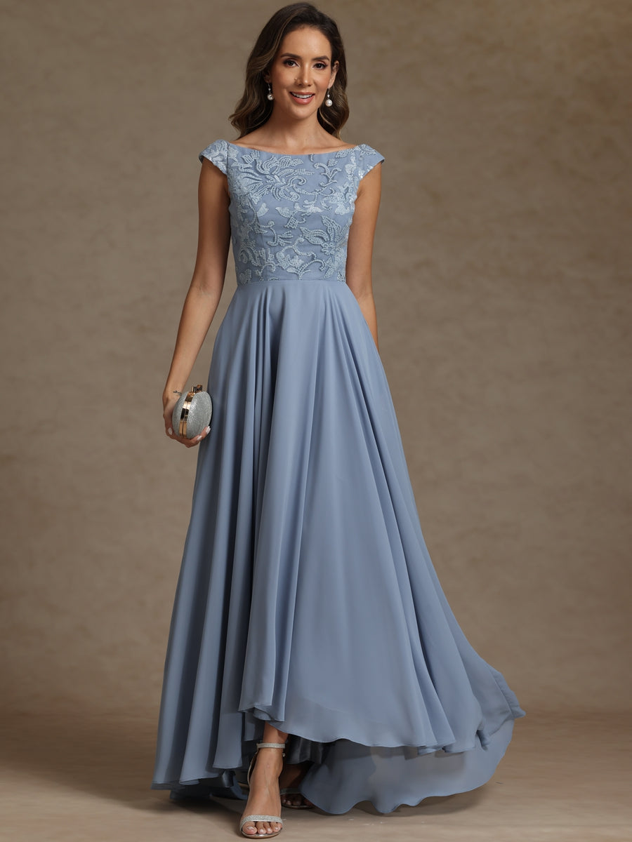 A-Line/Princess Boat Neck Asymmetrical Floor-Length Mother of the Bride Dresses with Sequins