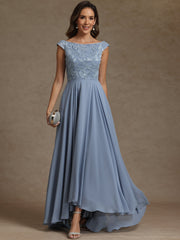 A-Line/Princess Boat Neck Asymmetrical Floor-Length Mother of the Bride Dresses with Sequins