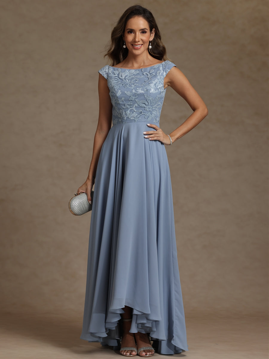 A-Line/Princess Boat Neck Asymmetrical Floor-Length Mother of the Bride Dresses with Sequins