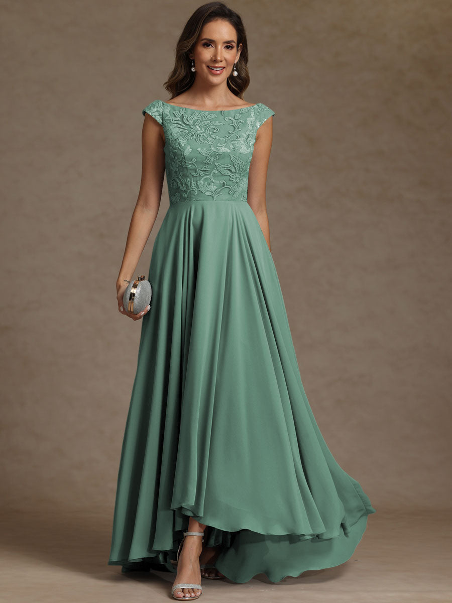 A-Line/Princess Boat Neck Asymmetrical Floor-Length Mother of the Bride Dresses with Sequins
