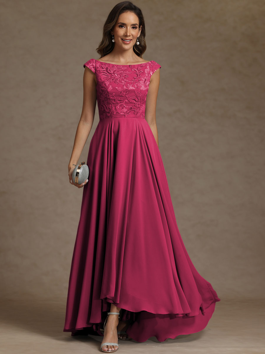 A-Line/Princess Boat Neck Asymmetrical Floor-Length Mother of the Bride Dresses with Sequins