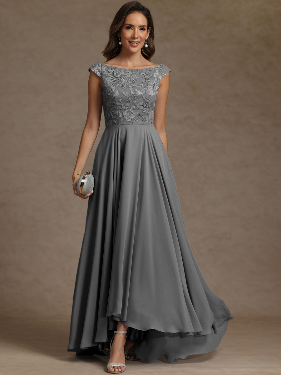 A-Line/Princess Boat Neck Asymmetrical Floor-Length Mother of the Bride Dresses with Sequins