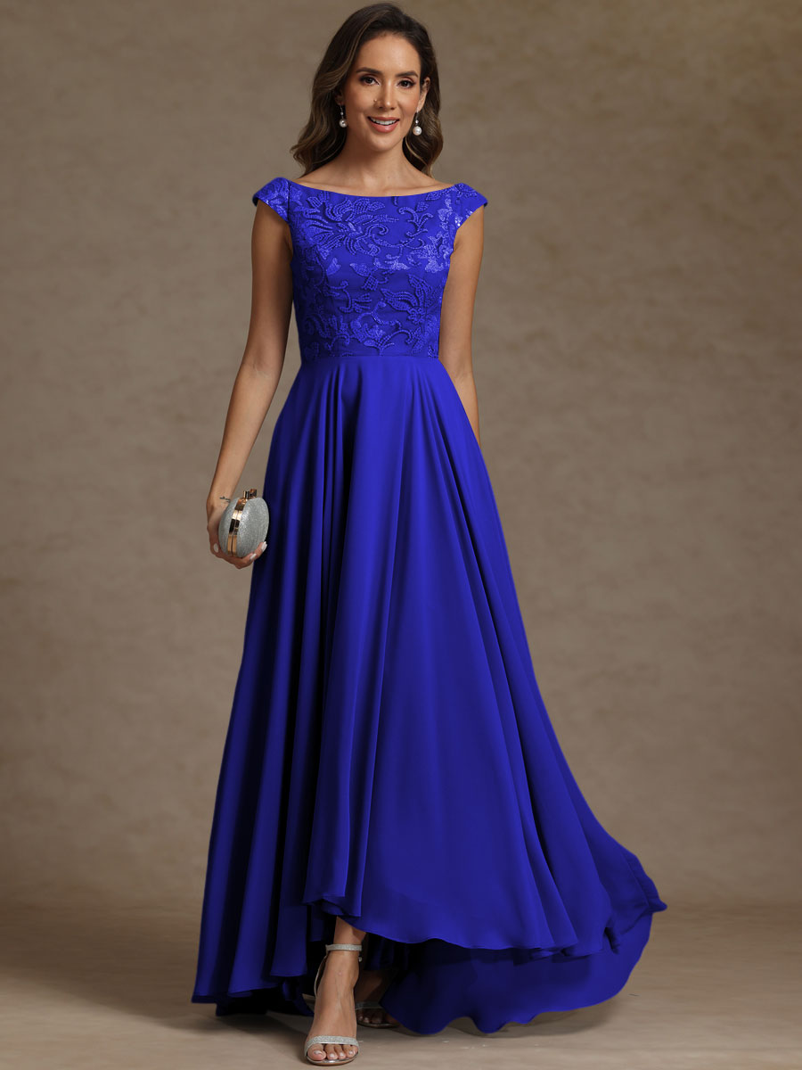 A-Line/Princess Boat Neck Asymmetrical Floor-Length Mother of the Bride Dresses with Sequins