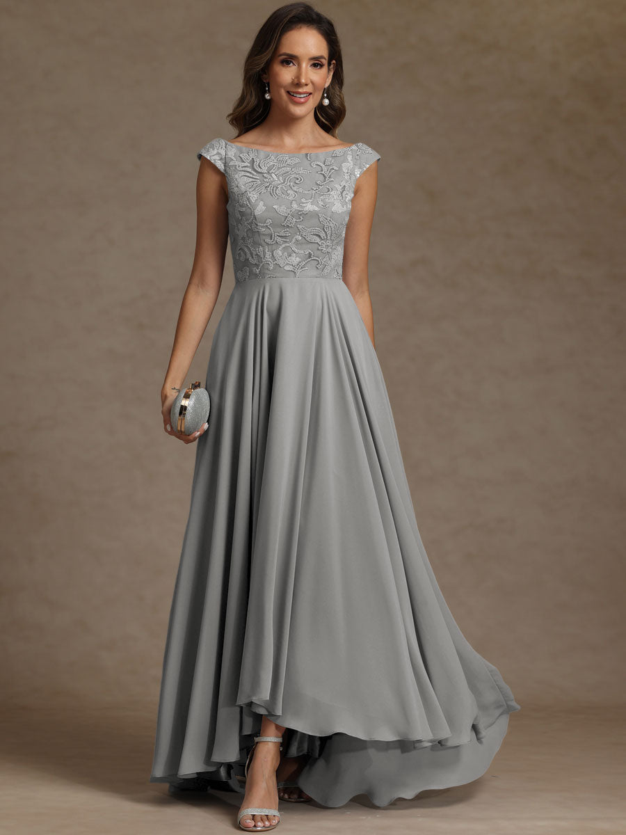 A-Line/Princess Boat Neck Asymmetrical Floor-Length Mother of the Bride Dresses with Sequins