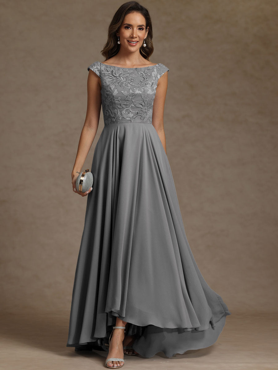 A-Line/Princess Boat Neck Asymmetrical Floor-Length Mother of the Bride Dresses with Sequins