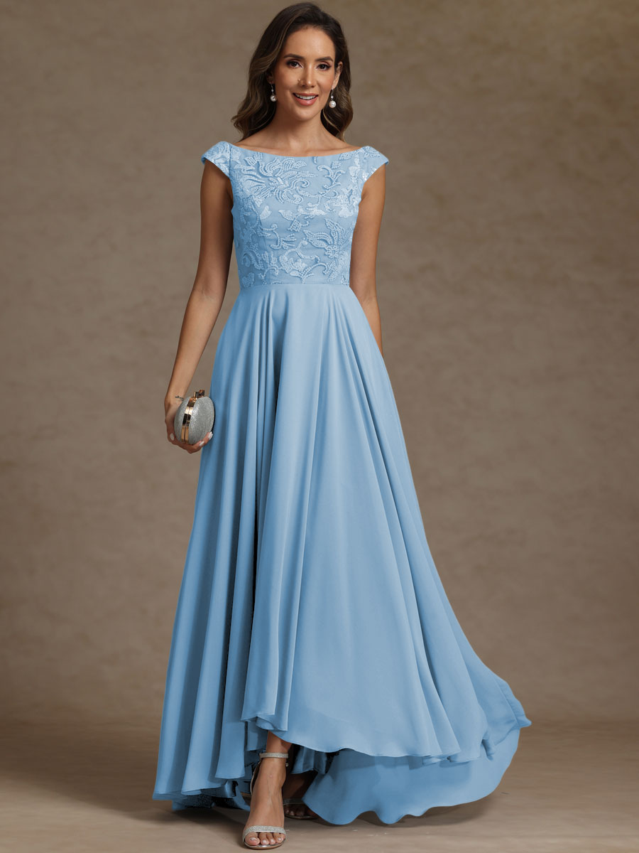 A-Line/Princess Boat Neck Asymmetrical Floor-Length Mother of the Bride Dresses with Sequins