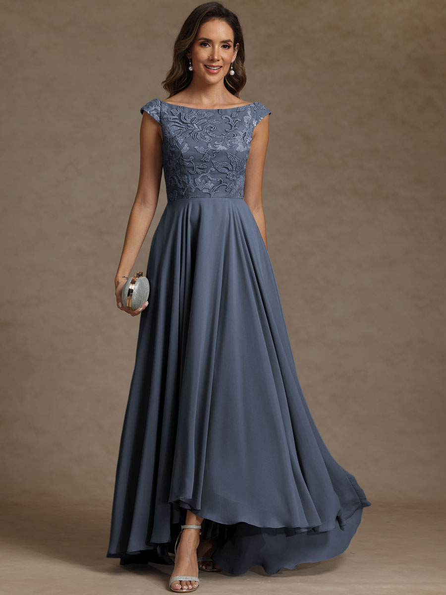 A-Line/Princess Boat Neck Asymmetrical Floor-Length Mother of the Bride Dresses with Sequins