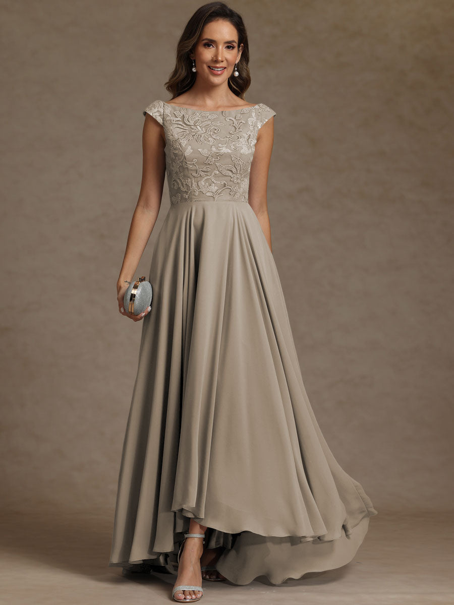 A-Line/Princess Boat Neck Asymmetrical Floor-Length Mother of the Bride Dresses with Sequins