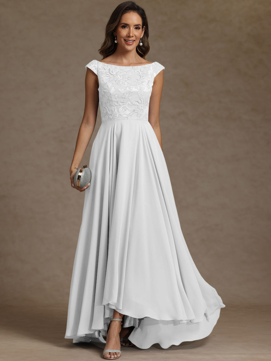A-Line/Princess Boat Neck Asymmetrical Floor-Length Mother of the Bride Dresses with Sequins