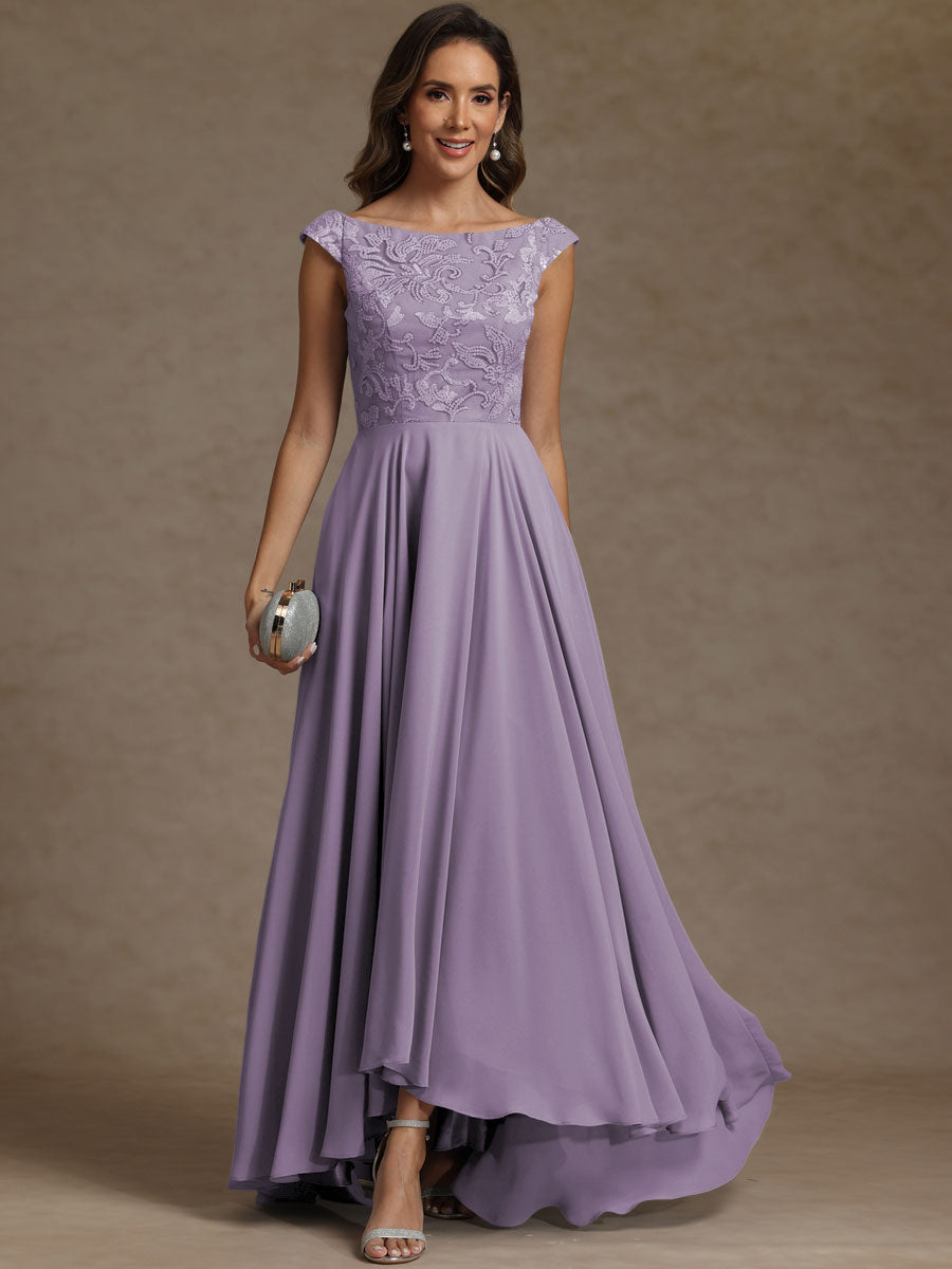 A-Line/Princess Boat Neck Asymmetrical Floor-Length Mother of the Bride Dresses with Sequins