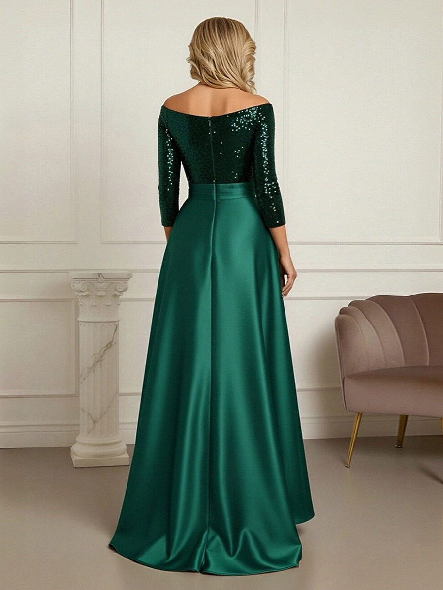 A Line 3/4 Sleeve Asymmetrical Mother of the Bride Dresses with Ruffles