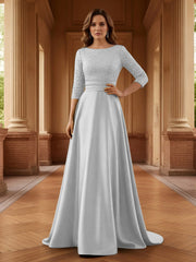 A Line Scoop 3/4 Sleeve Long Mixed Mother of the Bride Dresses with Sequins