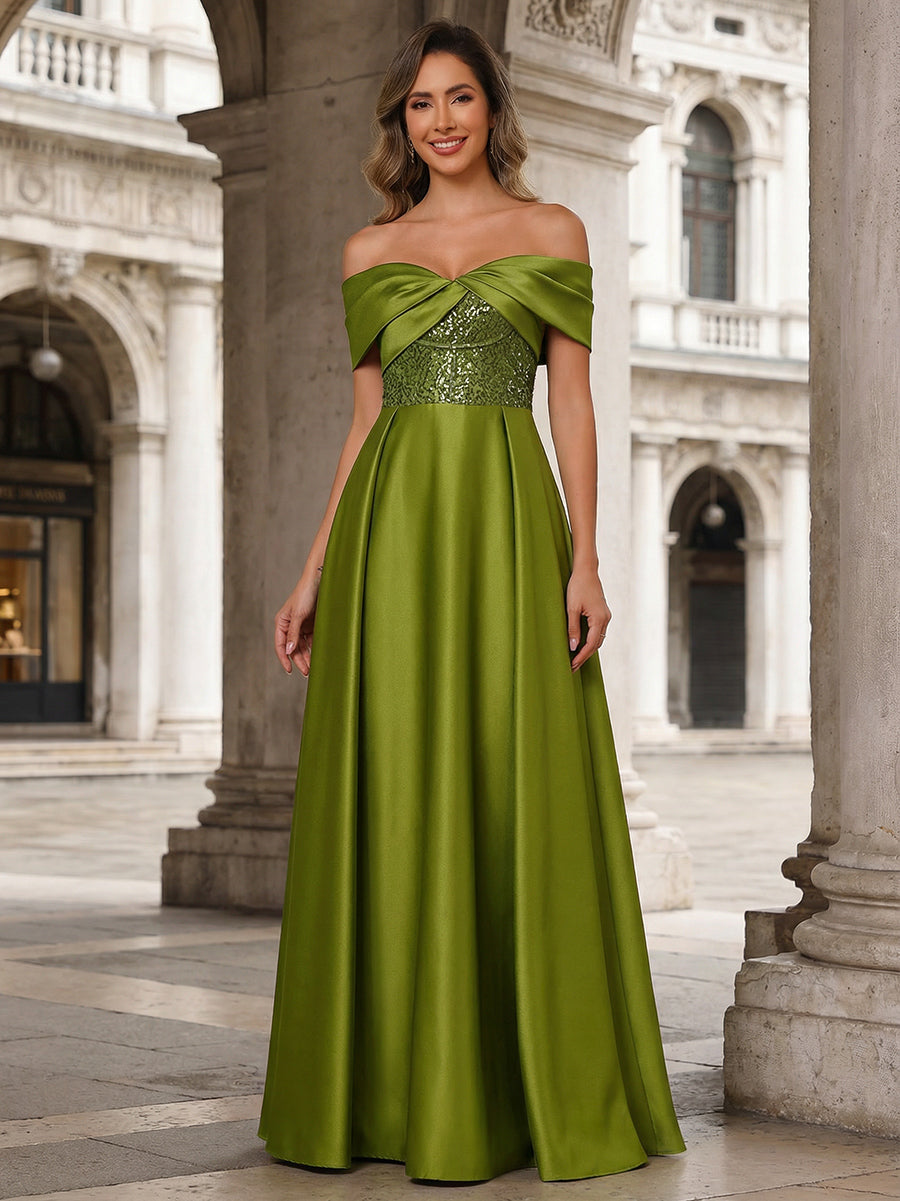 A-Line/Princess Off Shoulder Ruched Long Mother of the Bride Dresses with Satin