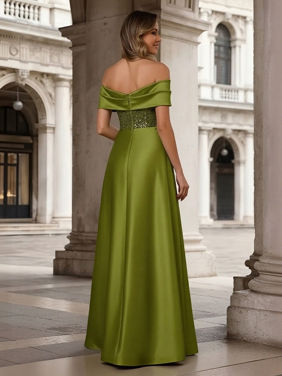 A-Line/Princess Off Shoulder Ruched Long Mother of the Bride Dresses with Satin