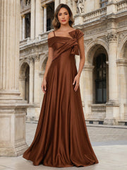 A-Line Asymmetrical Neck Sleeveless Long Mother of the Bride Dresses with Bow