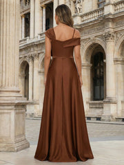 A-Line Asymmetrical Neck Sleeveless Long Mother of the Bride Dresses with Bow
