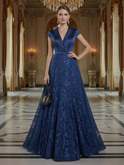 A Line/Princess V Neck Sequined Elegant Mother of the Bride Dresses with Lace Appliques