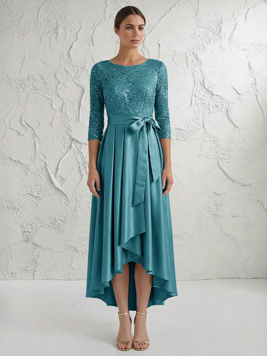A Line/Princess Round Neck Elegant Mother of the Bride Dresses with Bow