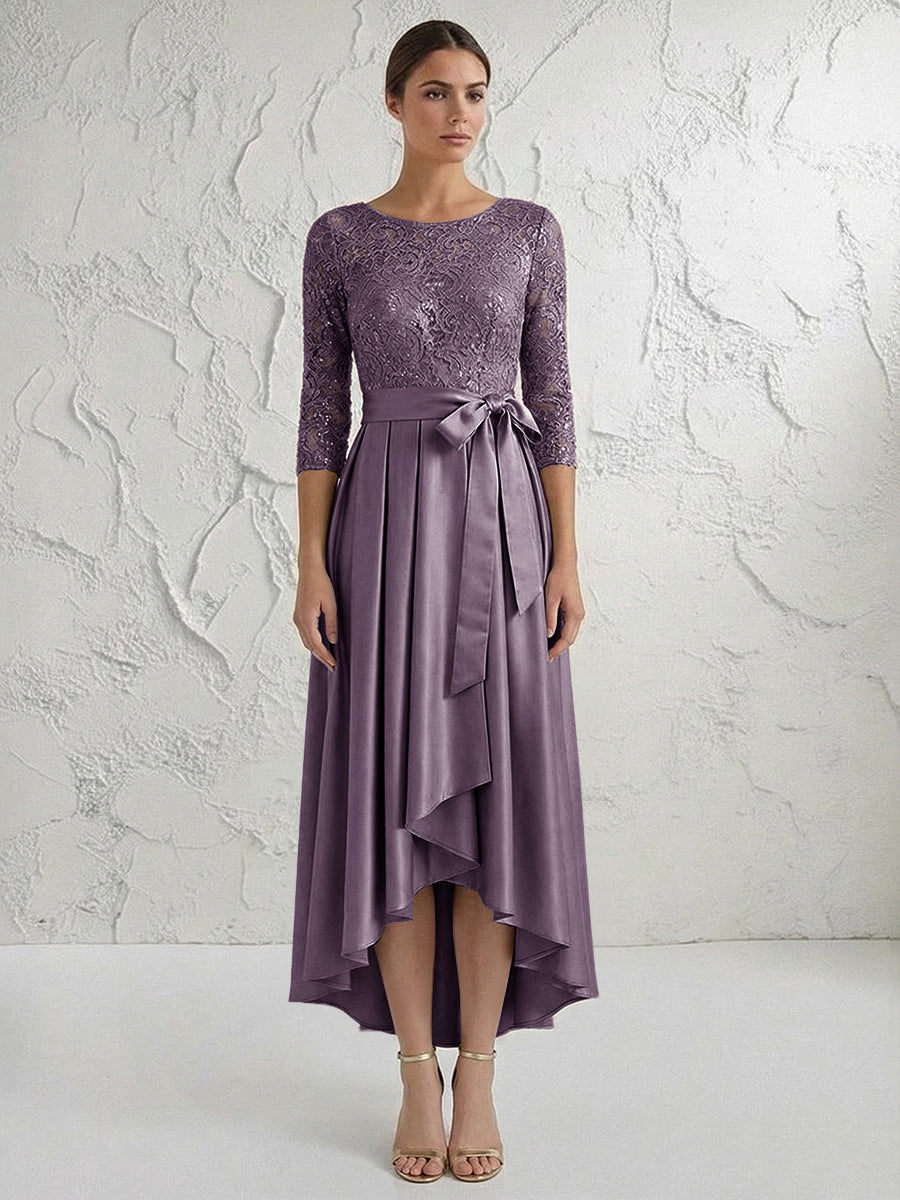 A Line/Princess Round Neck Elegant Mother of the Bride Dresses with Bow