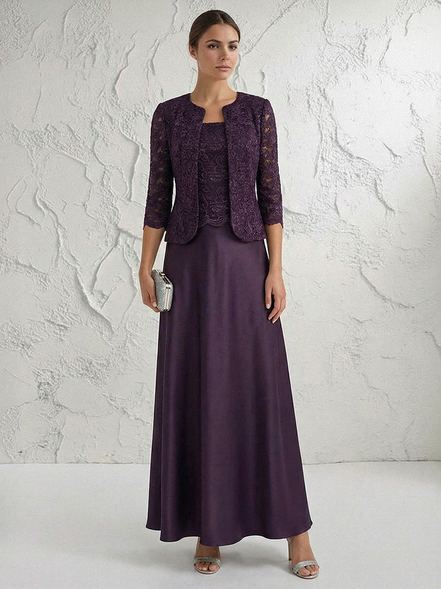A Line/Princess Square Neck 3/4 Sleeve Mother of the Bride Dresses with Lace Appliques