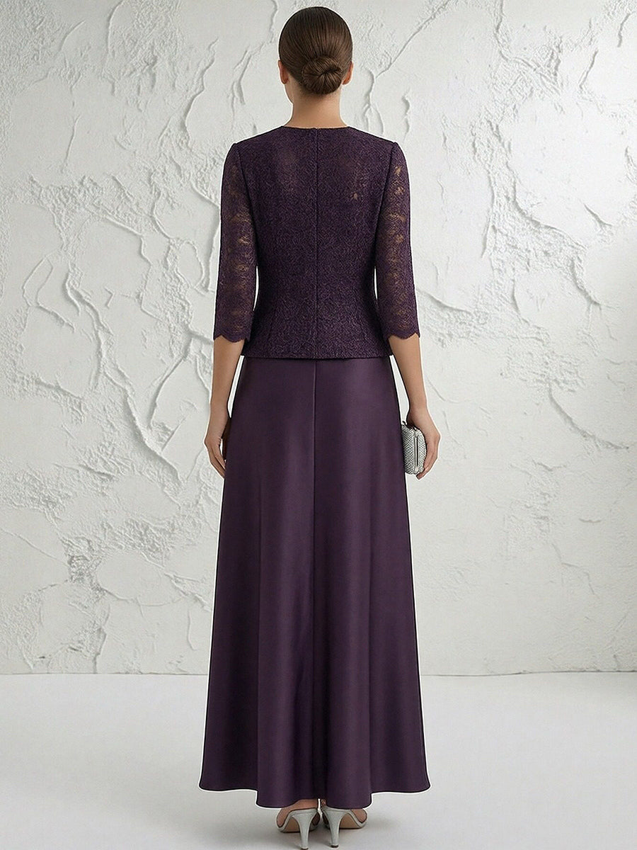 A Line/Princess Square Neck 3/4 Sleeve Mother of the Bride Dresses with Lace Appliques