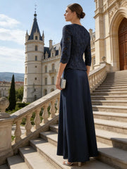 A Line/Princess Square Neck 3/4 Sleeve Mother of the Bride Dresses with Lace Appliques