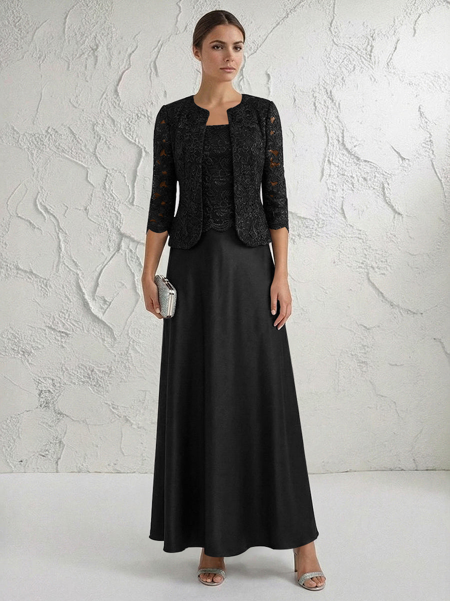 A Line/Princess Square Neck 3/4 Sleeve Mother of the Bride Dresses with Lace Appliques