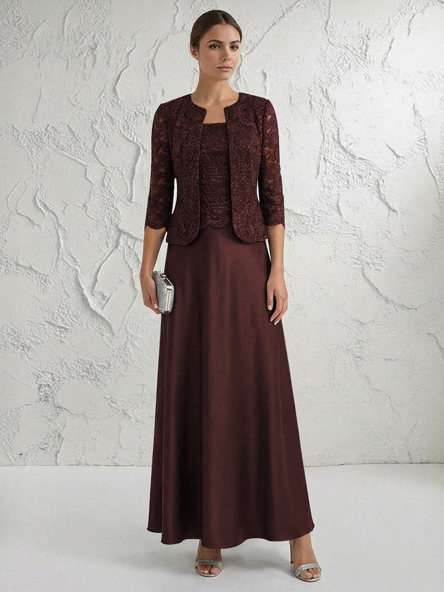 A Line/Princess Square Neck 3/4 Sleeve Mother of the Bride Dresses with Lace Appliques