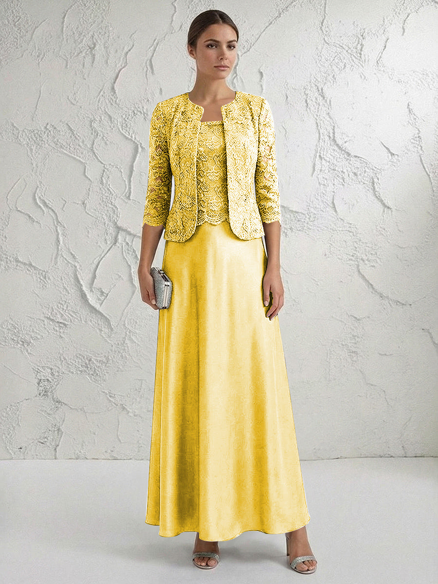 A Line/Princess Square Neck 3/4 Sleeve Mother of the Bride Dresses with Lace Appliques