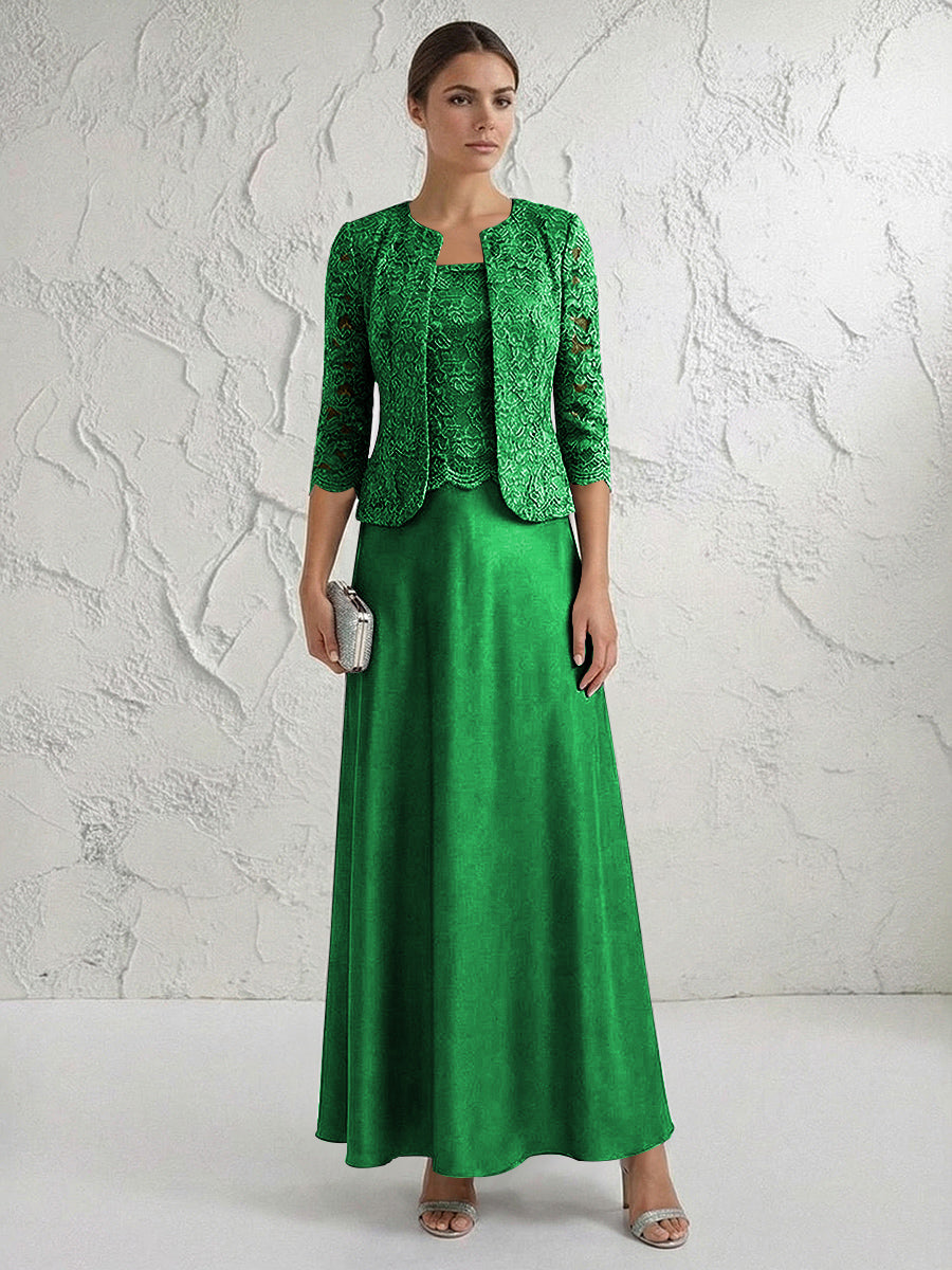 A Line/Princess Square Neck 3/4 Sleeve Mother of the Bride Dresses with Lace Appliques